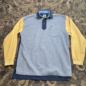 Vtg Faconnable Polo sweater colorblock Men's Medium Gray Blue Yellow